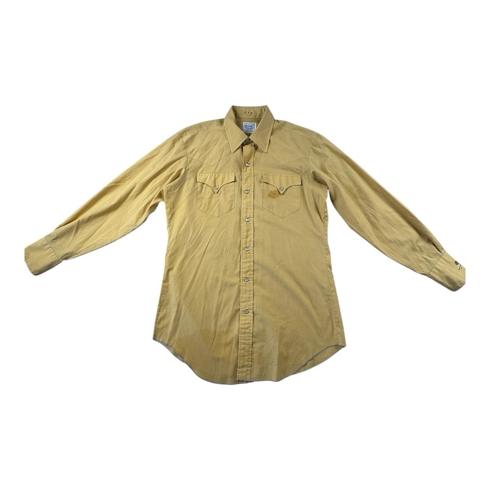 Vintage Bar C Ranchera Western Shirt Yellow Pearl Snap Cowboy 16-34‎